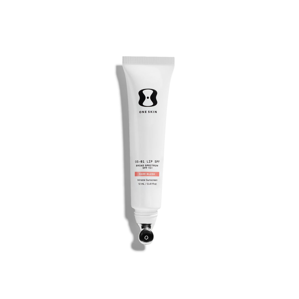 oneskin lip front tube showing tinted bare blush and SPF 15 protection