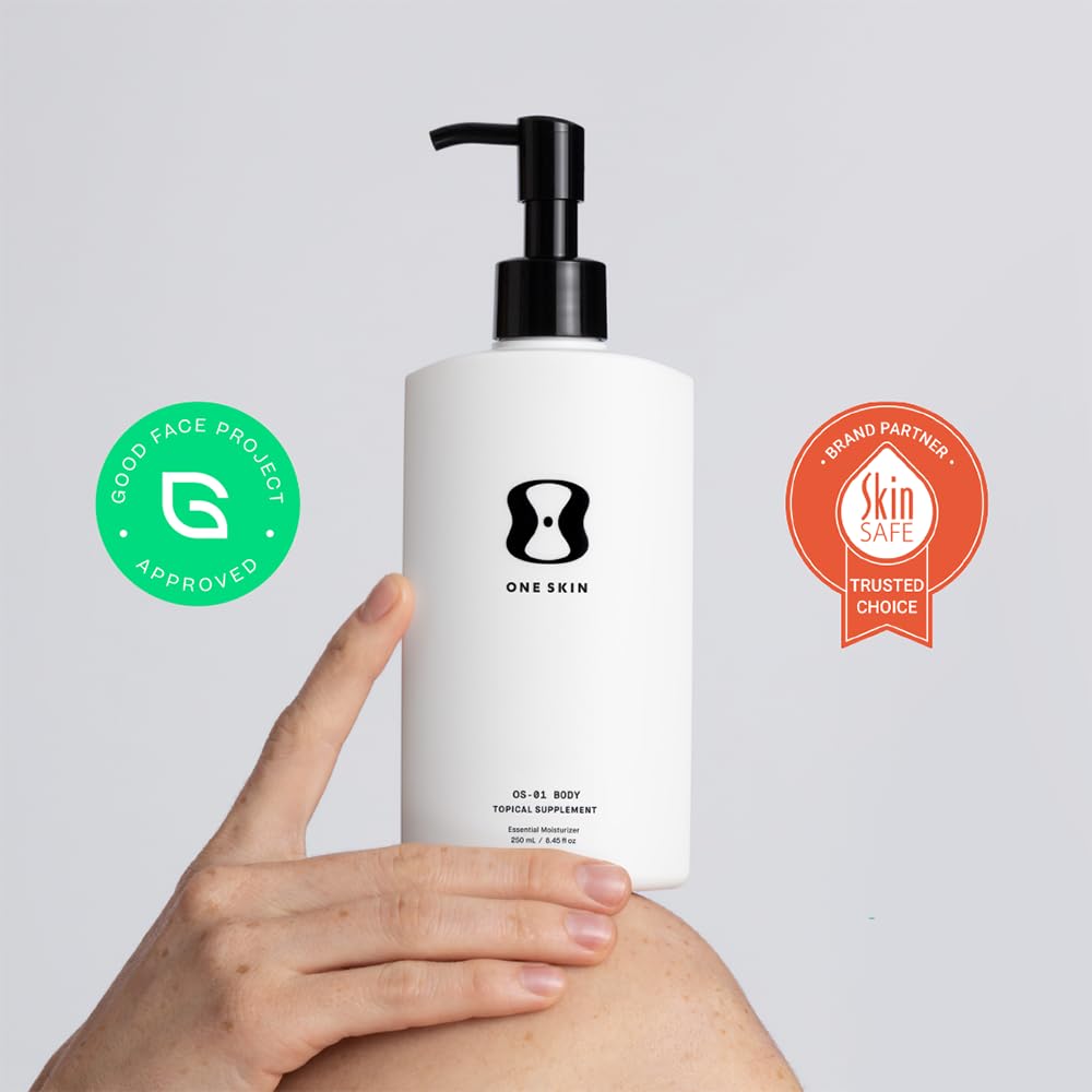 oneskin application on model's face illustrating smooth finish and improved texture