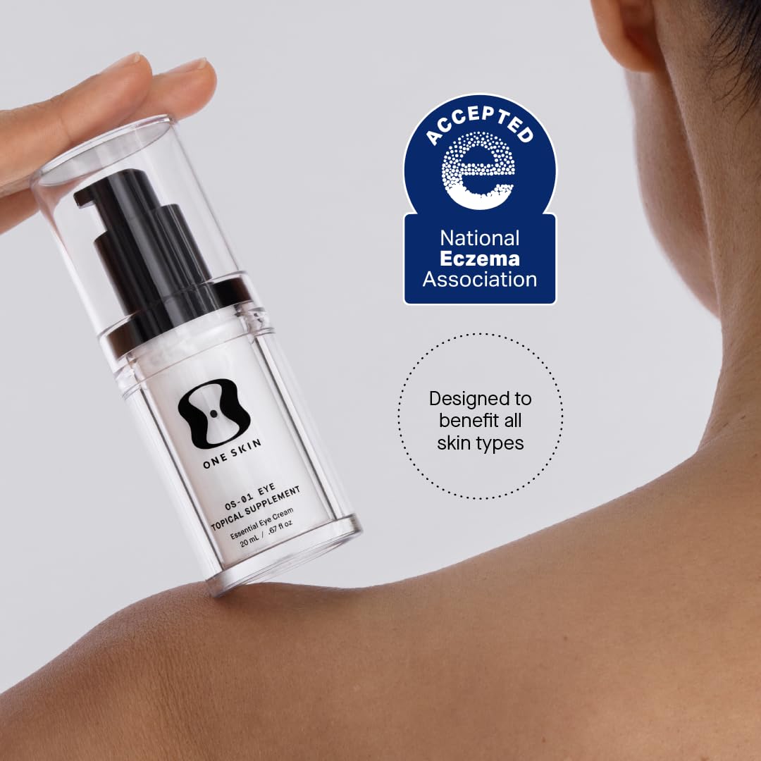 oneskin OS-01 EYE applied under eye showing gentle spread and smoothing benefit