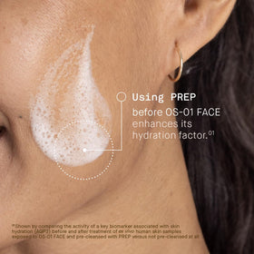 oneskin PREP ingredient label close-up, highlighting clean formulation and no sulfates