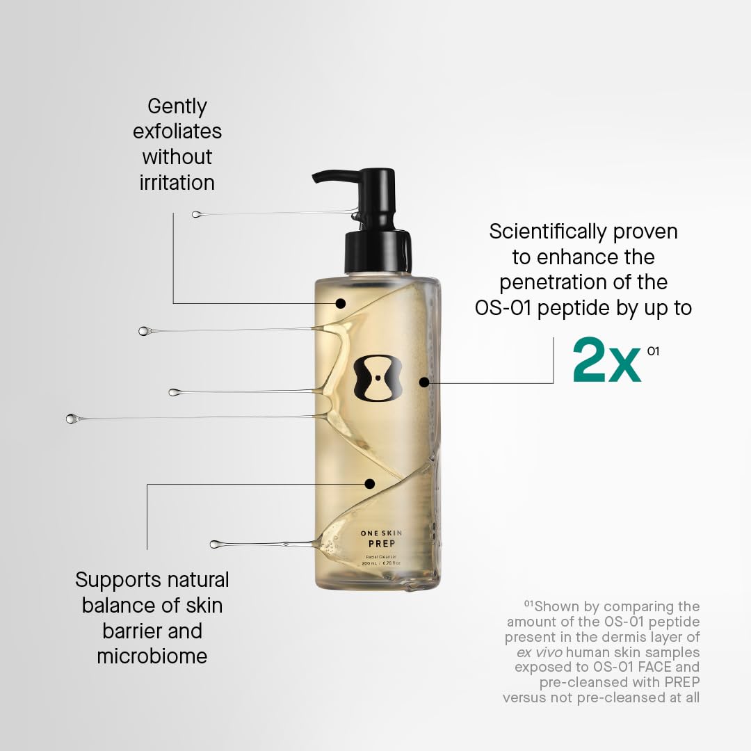 oneskin PREP pump dispensing light foam, demonstrating gentle lather for effective cleansing