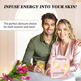 Onespring patch applied under eye illustrating quick 15–20 minute use benefit
