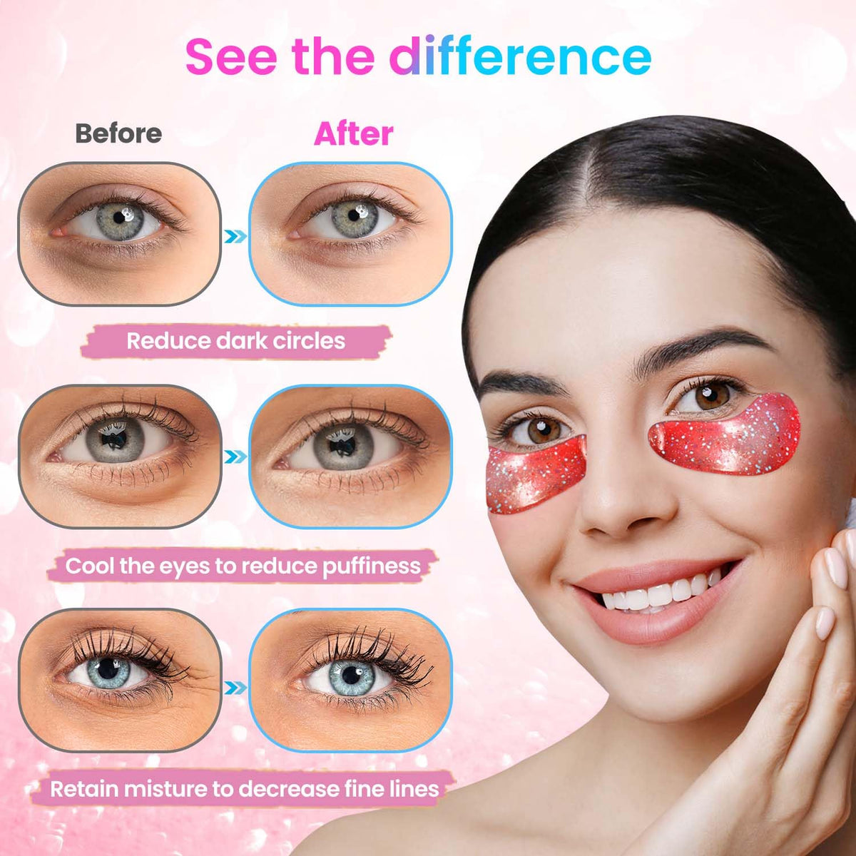 Onespring open pouch with one pair of under-eye patches ready to apply for convenience