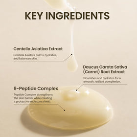 ONGREDIENTS lotion texture swatch showing lightweight, hydrating finish for quick absorption