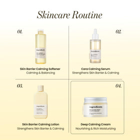 ONGREDIENTS cream on bathroom shelf in routine offering daily barrier care