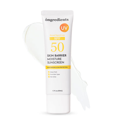 ONGREDIENTS front packaging showing SPF 50 for clear protection