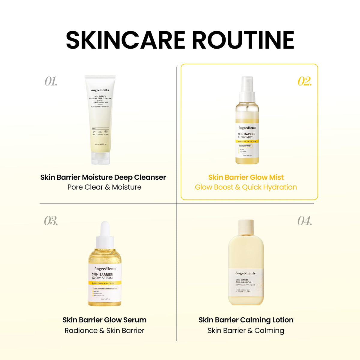 ONGREDIENTS misting onto model's face for refreshing glow and makeup-friendly finish