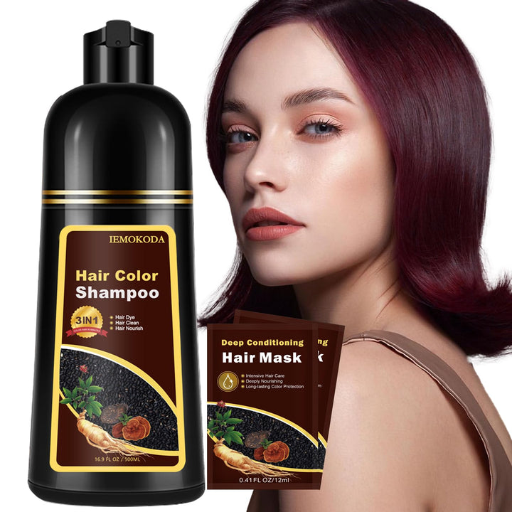 Onilyua front packaging showing dark wine red shampoo benefits
