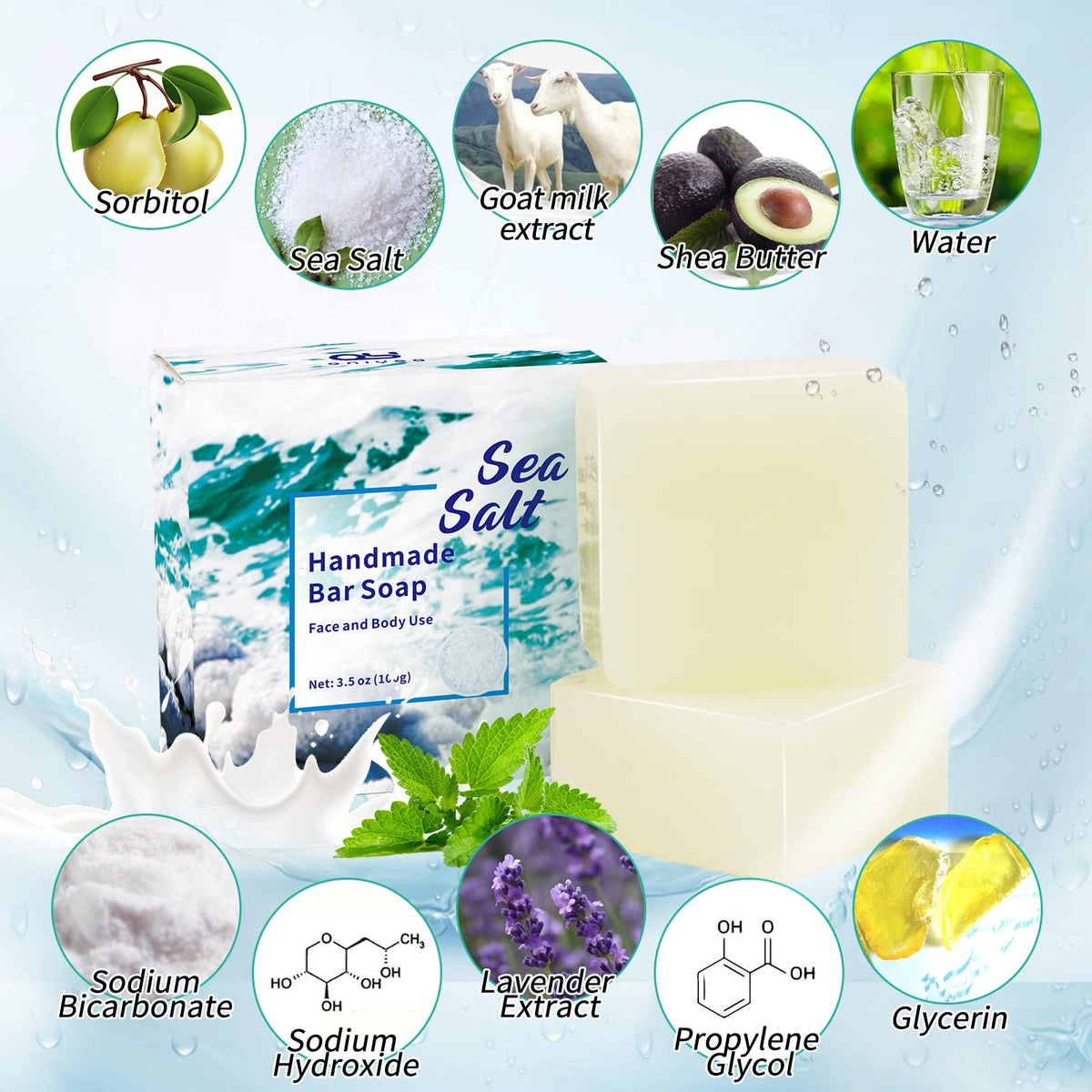 ONIYEA close-up of sea salt texture on soap for gentle exfoliation benefit