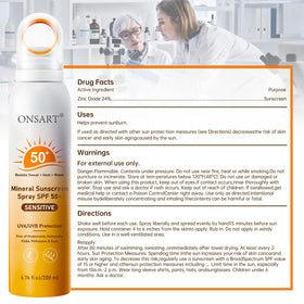 ONSART ingredients panel close-up showing zinc oxide and reef-safe formulation