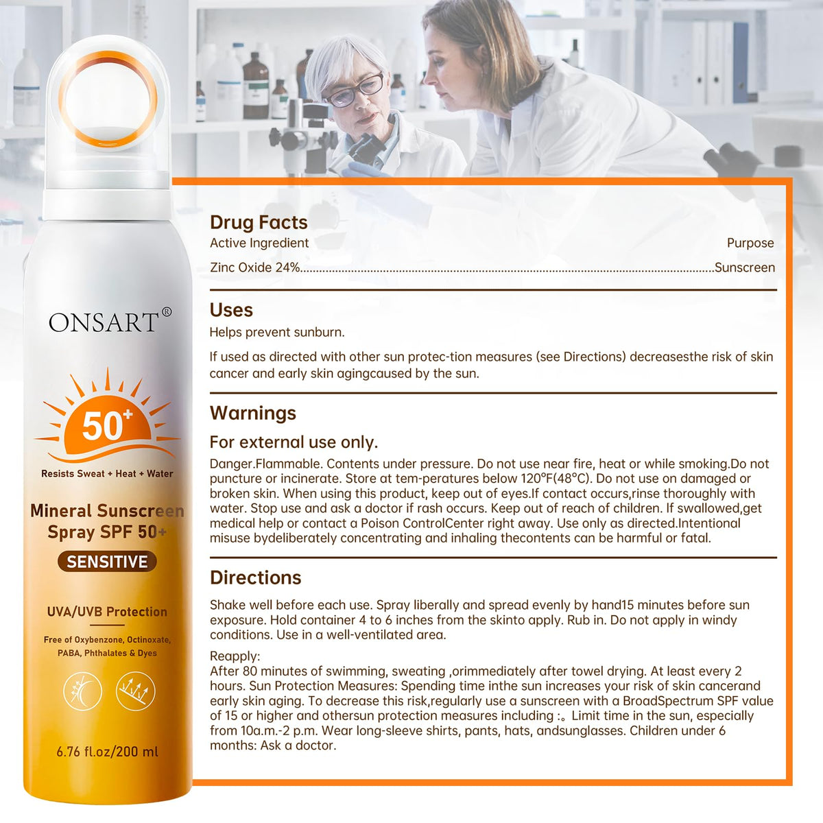ONSART label close-up highlighting zinc oxide reef-safe mineral ingredients
