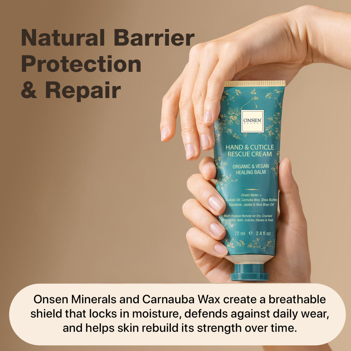 Onsen Secret applied to cuticles demonstrating quick absorption and hydration