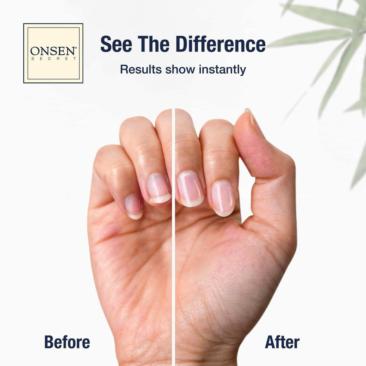 Onsen Secret cuticle serum bottle closeup highlighting nourishing formula benefit