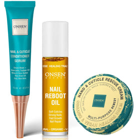 Onsen Secret front packaging showing complete nail rescue kit benefits