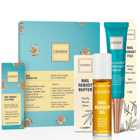 Onsen Secret front packaging showing complete nail reboot kit benefits