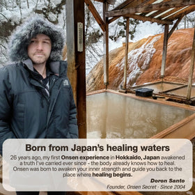 Onsen Secret tsubaki flower with oil drop representing botanical strength and shine