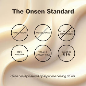 Onsen Secret on bathroom shelf evoking onsen ritual hydration benefit