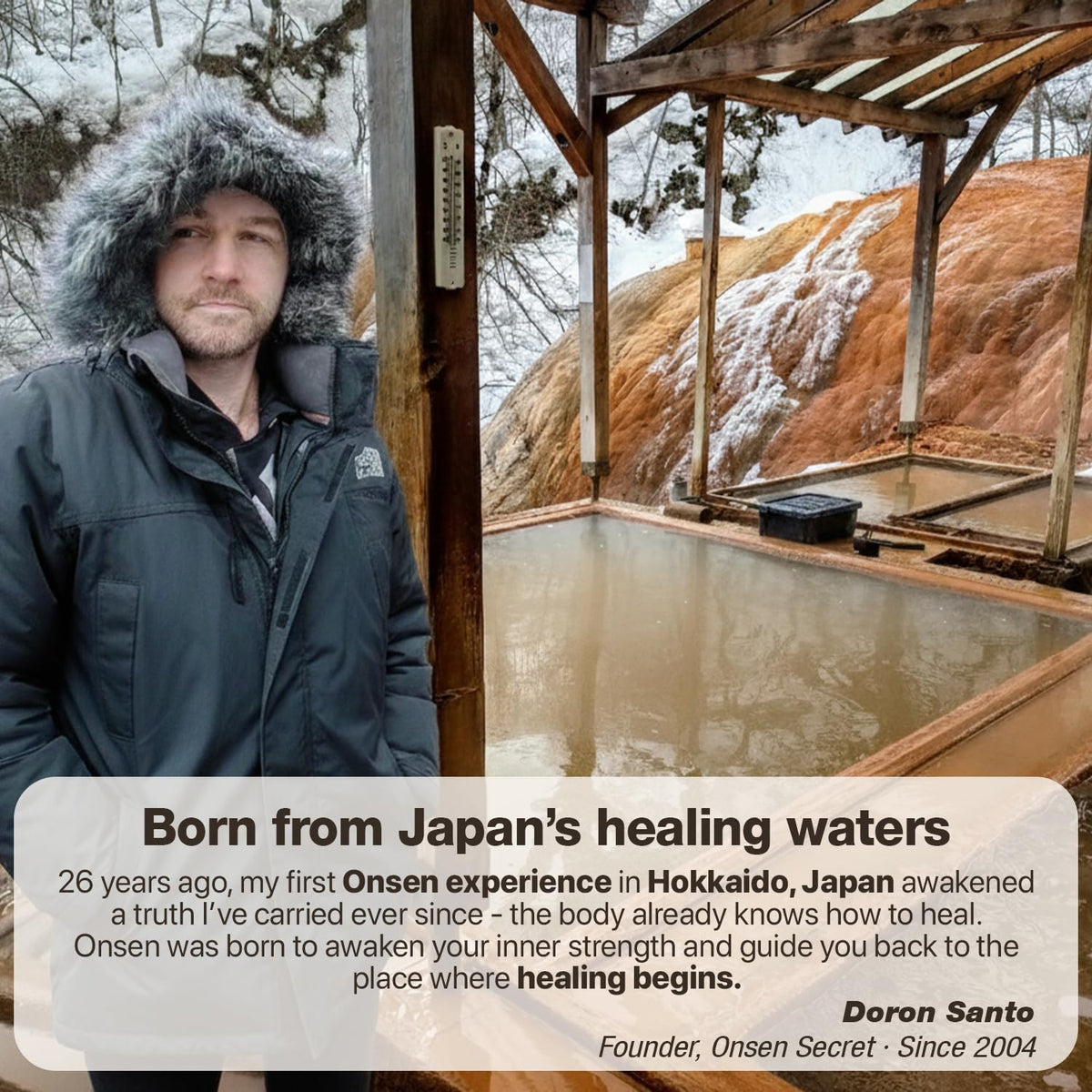 Onsen Secret on bathroom vanity suggesting daily hydration routine