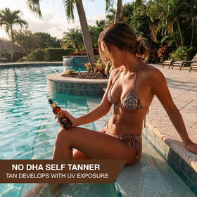 Onyx lifestyle at beach emphasizing deeper-looking tan support