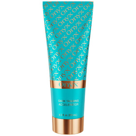 Onyx front bottle view showing label and sleek packaging, promotes confident tanning