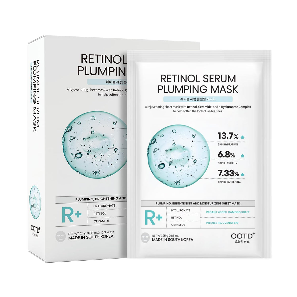 #OOTD front packaging showing 10-count retinol sheet mask, clear benefits for wrinkle-smoothing