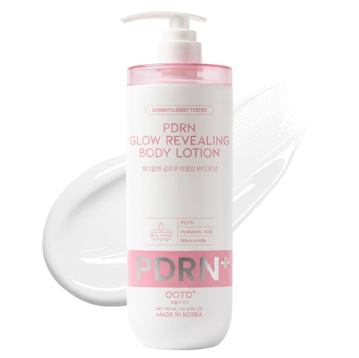 #OOTD front packaging of 750ml PDRN revealing body lotion showing bottle and label benefits