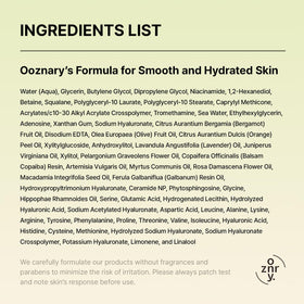 OOZNARY serum spread on hand showing fast absorption and non-greasy finish