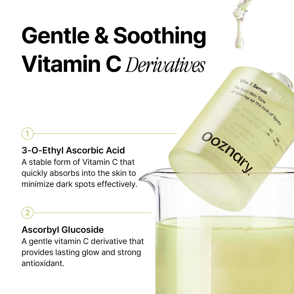 OOZNARY label closeup highlighting key ingredients for gentle brightening