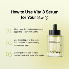 OOZNARY ingredients flatlay with centella and glutathione showing soothing benefit