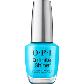 OPI bottle front showing Beach Party Teal Dawn and glossy finish benefit