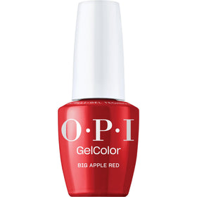 OPI bright Big Apple Red front bottle showing glossy finish benefit