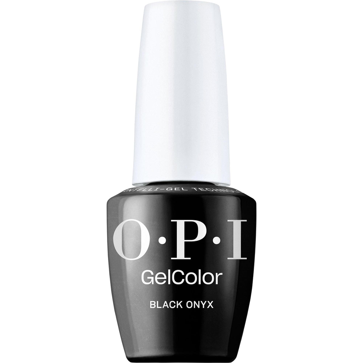 OPI Black Onyx bottle front view showing glossy black finish advantage