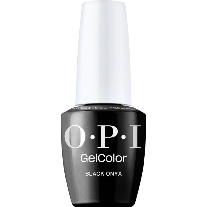 OPI Black Onyx bottle front view showing glossy black finish advantage