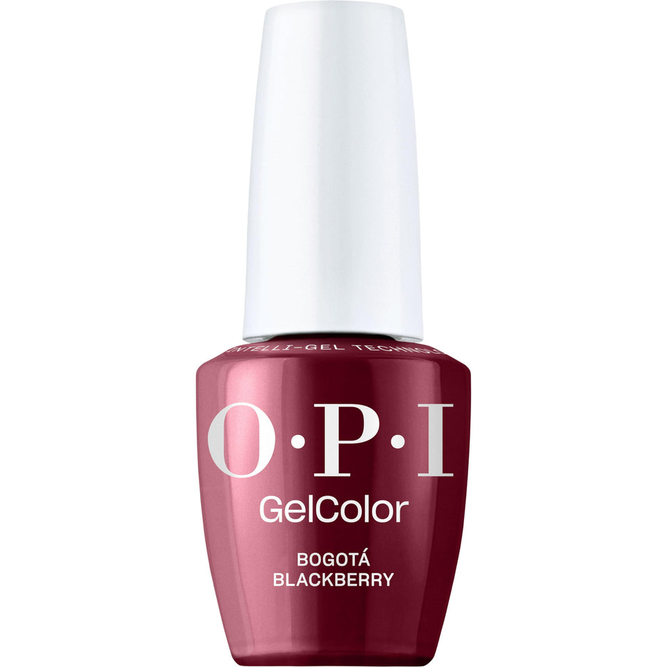 OPI Bogotá Blackberry front bottle showing deep raspberry color and professional branding