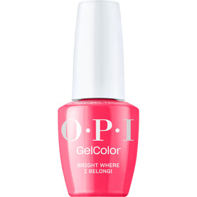 OPI bottle front view showing bright coral-pink color and professional shine