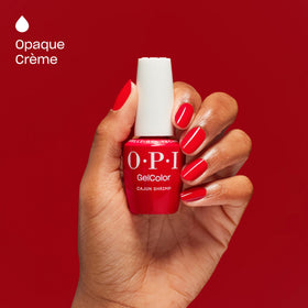 OPI cure under LED lamp with Cajun Shrimp demonstrating fast 30-second cure benefit