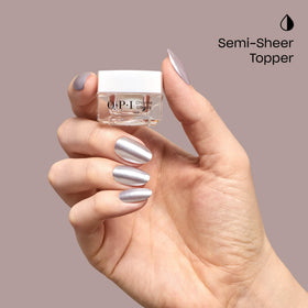 OPI powder applied on neutral nails delivering sleek metallic shine