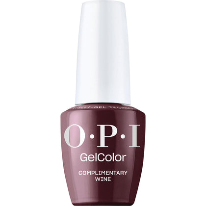 OPI bottle front view showing deep burgundy shade and glossy finish benefit
