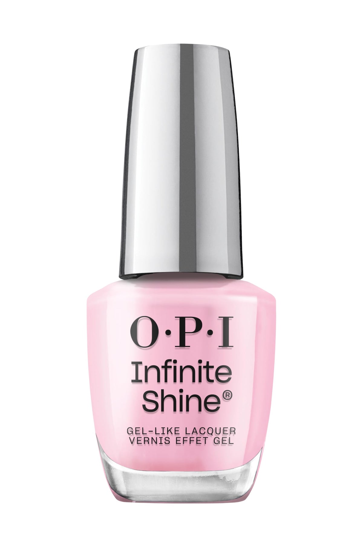 OPI bottle front view showing Faux-ever Yours shade and glossy finish benefit
