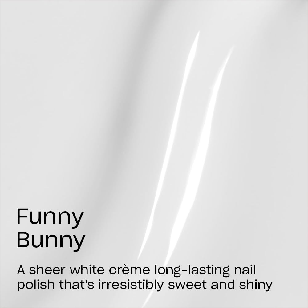 OPI Funny Bunny swatch on fingertips showing sheer soft-white manicure benefit