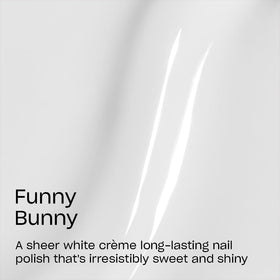 OPI Funny Bunny swatch on fingertips showing sheer soft-white manicure benefit