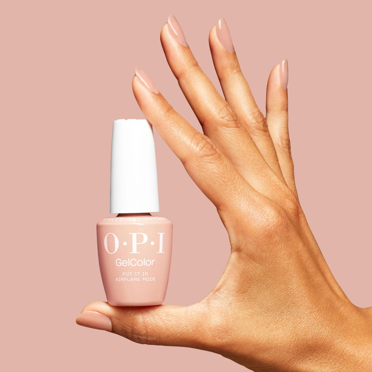 OPI bottle label detail highlighting GelColor name and product information benefit