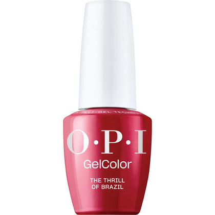OPI bottle front view showing vibrant red-orange shade and salon polish benefit