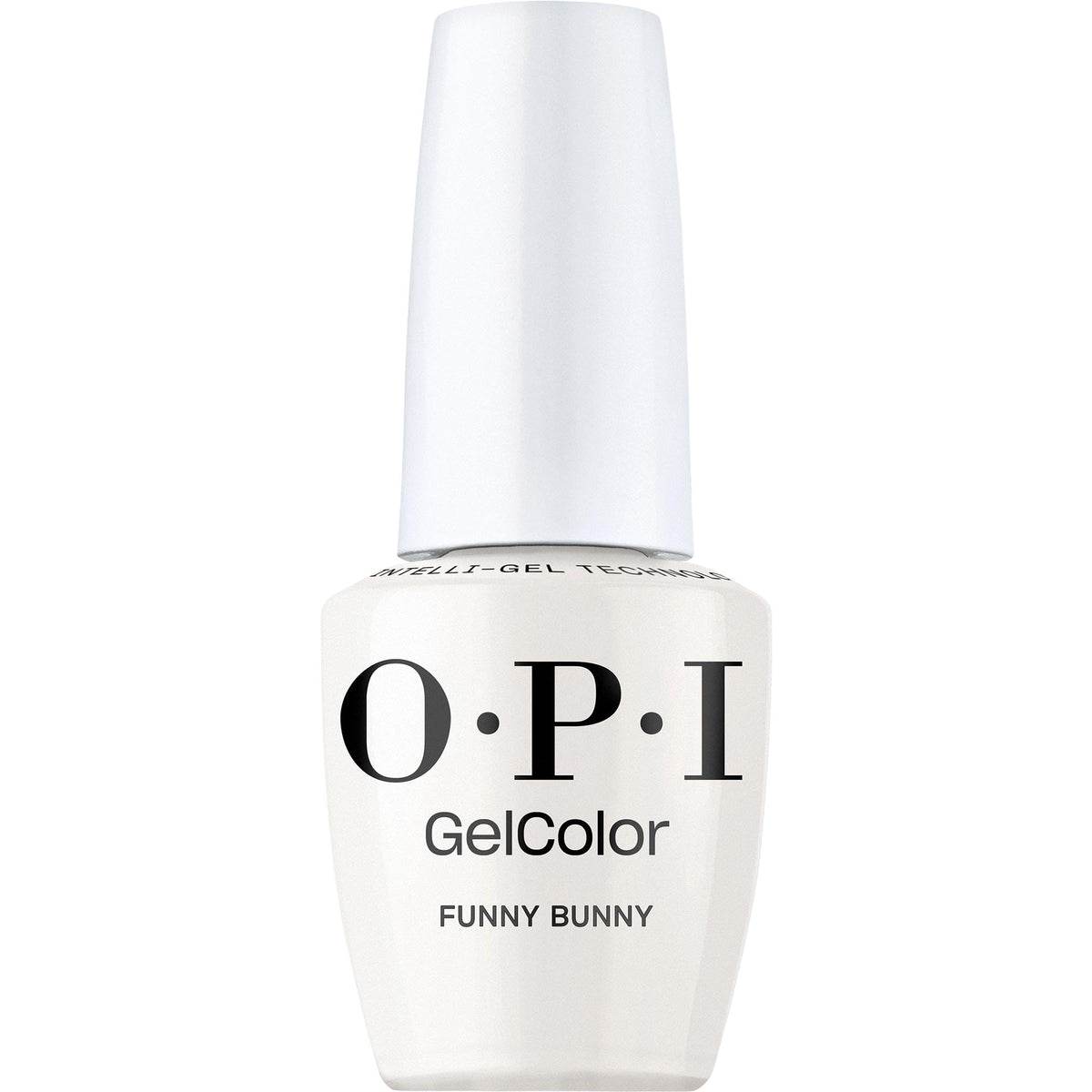 OPI GelColor Funny Bunny front bottle showing label and glossy finish benefit