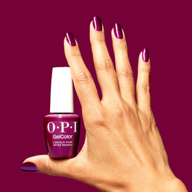 OPI cured nails under LED lamp showing instant smudge-proof benefit