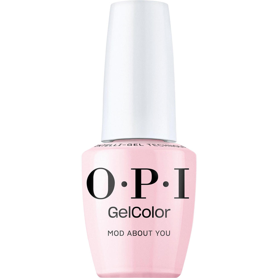 OPI bottle front packaging showing pastel pink shade and branding benefits