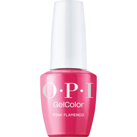 OPI bottle front view showing Pink Flamenco color and label, vibrant retail-ready presentation