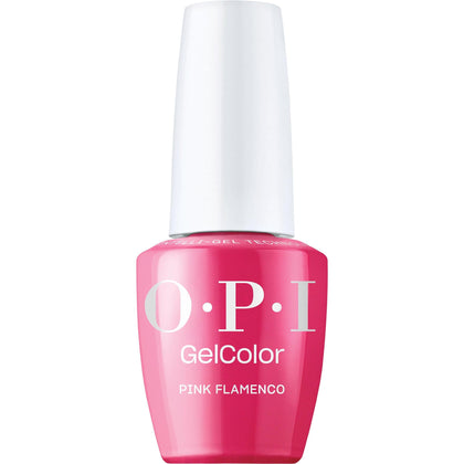 OPI bottle front view showing Pink Flamenco color and label, vibrant retail-ready presentation
