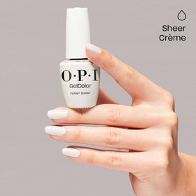 OPI GelColor Funny Bunny texture close-up showing smooth self-leveling formula benefit