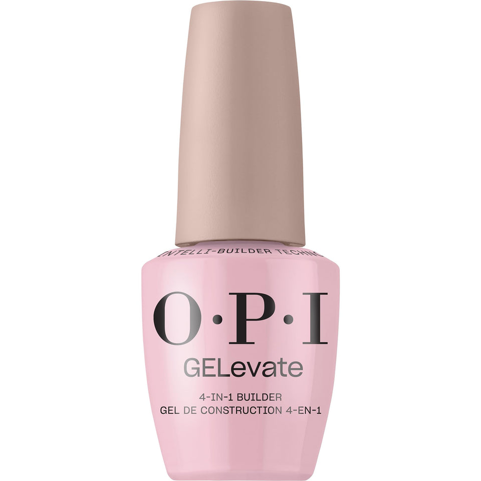 OPI GELevate front bottle view showing cool pink shade and branding benefit